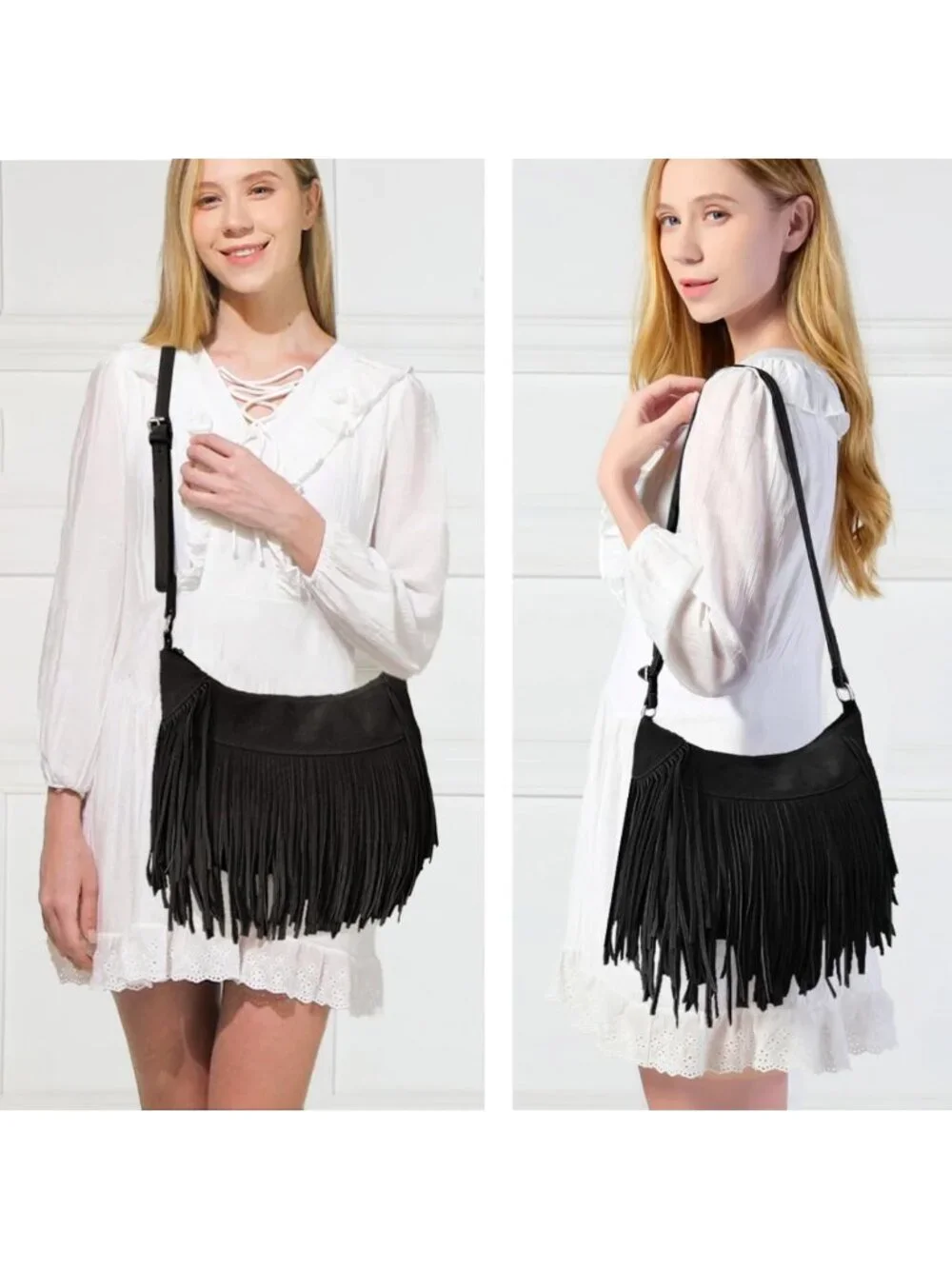 Chic Fringe Hobo Bag | Vegan Suede Shoulder Purse with Tassels | Boho Crossbody